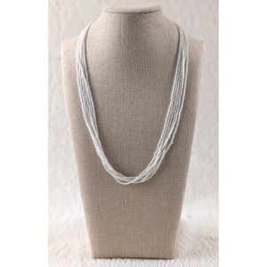 White Multi Strand Seed Bead Necklace | Layered Classic Minimalist